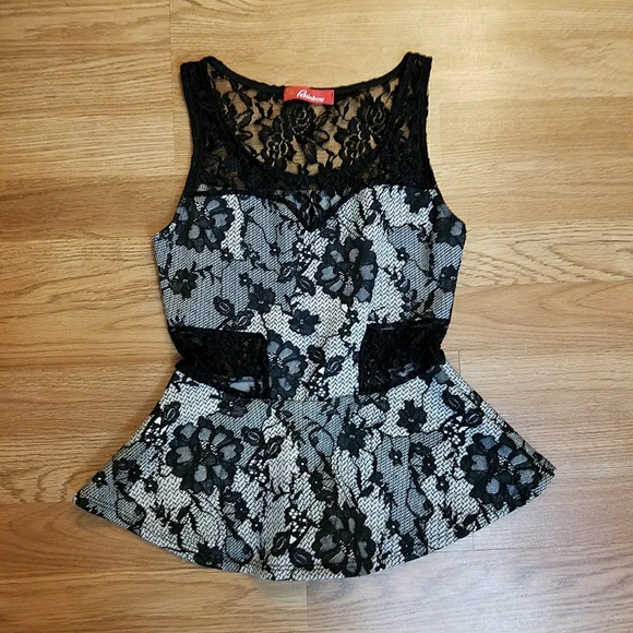 Rainbow Tops - Lace Overlay Peplum Top